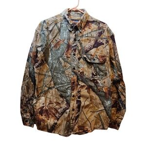 Outfitters‎ Ridge Mens M Camo Button Down Long Sleeve Shirt Fusion 3-D Hunting
